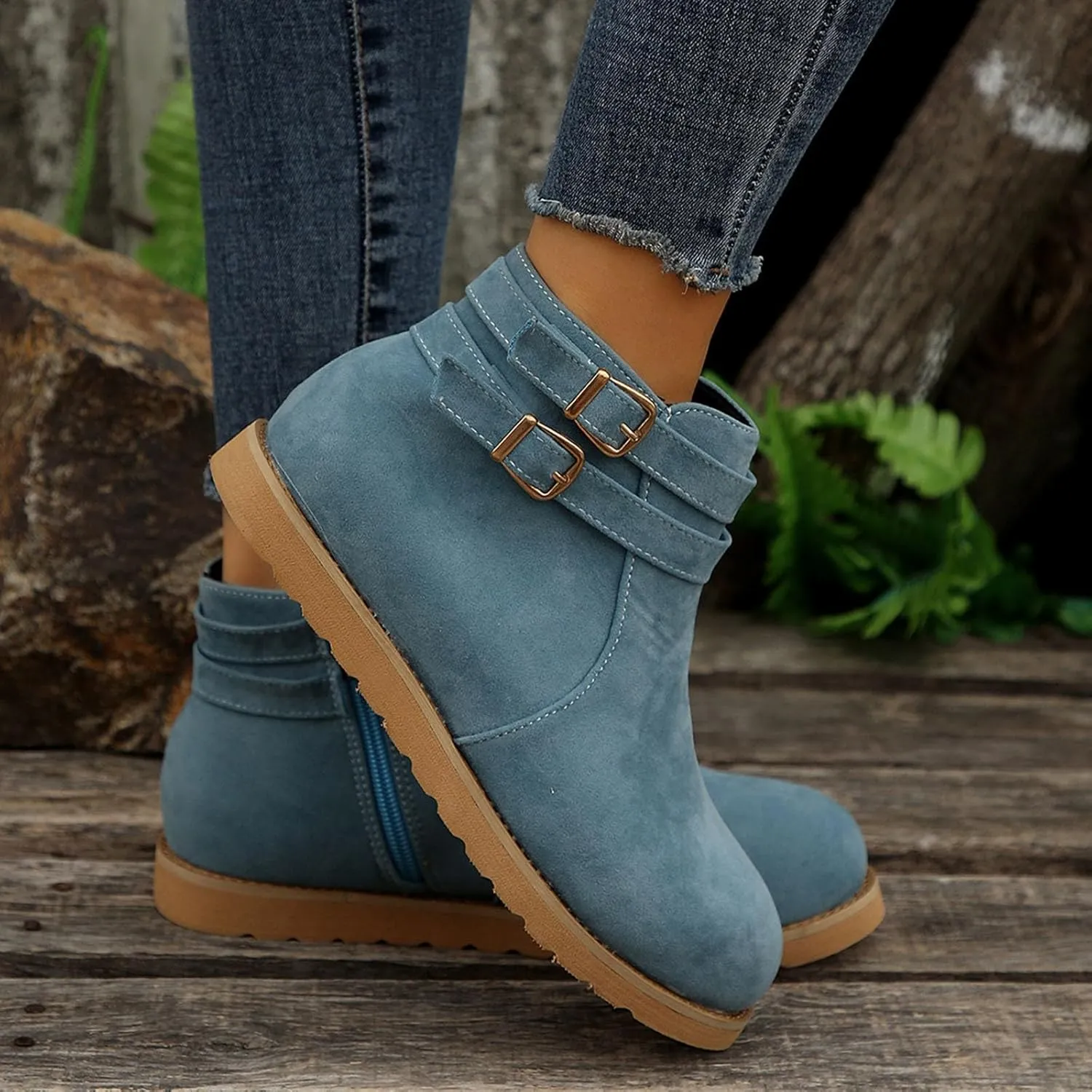 Ctreela Retro Winter Flats Snow Booties Vintage Flat Pull-On Ankle Boots Combat Boot Outdoor Shoes Fashion Round Toe Boots