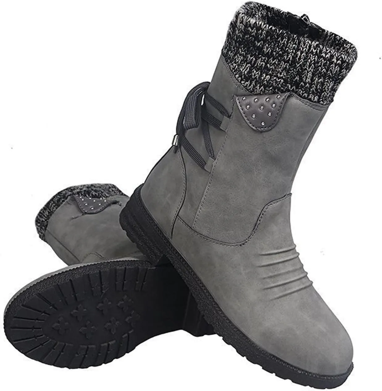 Ctreela Sock Top Boot for Women Fashion Short Combat Boots Slip On Booties with Side Zipper Low Heel Winter Ankle Booties