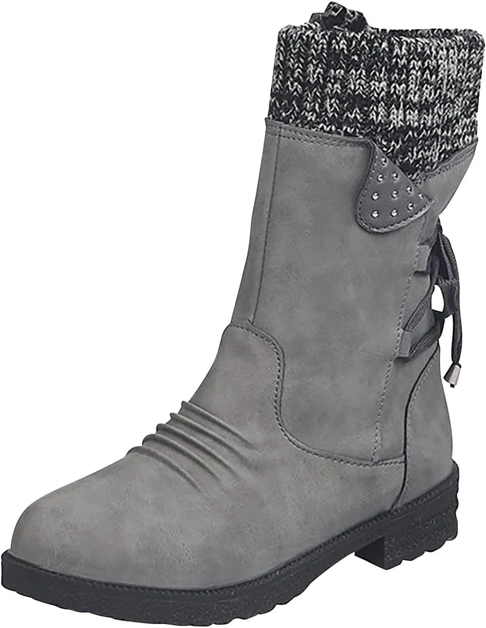 Ctreela Sock Top Boot for Women Fashion Short Combat Boots Slip On Booties with Side Zipper Low Heel Winter Ankle Booties