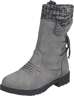 Ctreela Sock Top Boot for Women Fashion Short Combat Boots Slip On Booties with Side Zipper Low Heel Winter Ankle Booties