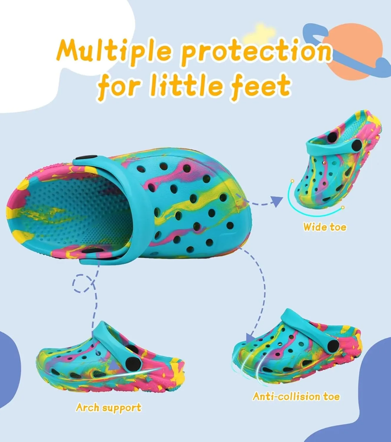 Cubufly Toddler Kids Clogs Garden Shoes for Boys Girls Marbled Tie Dye Water Shoes Slip on Sandals