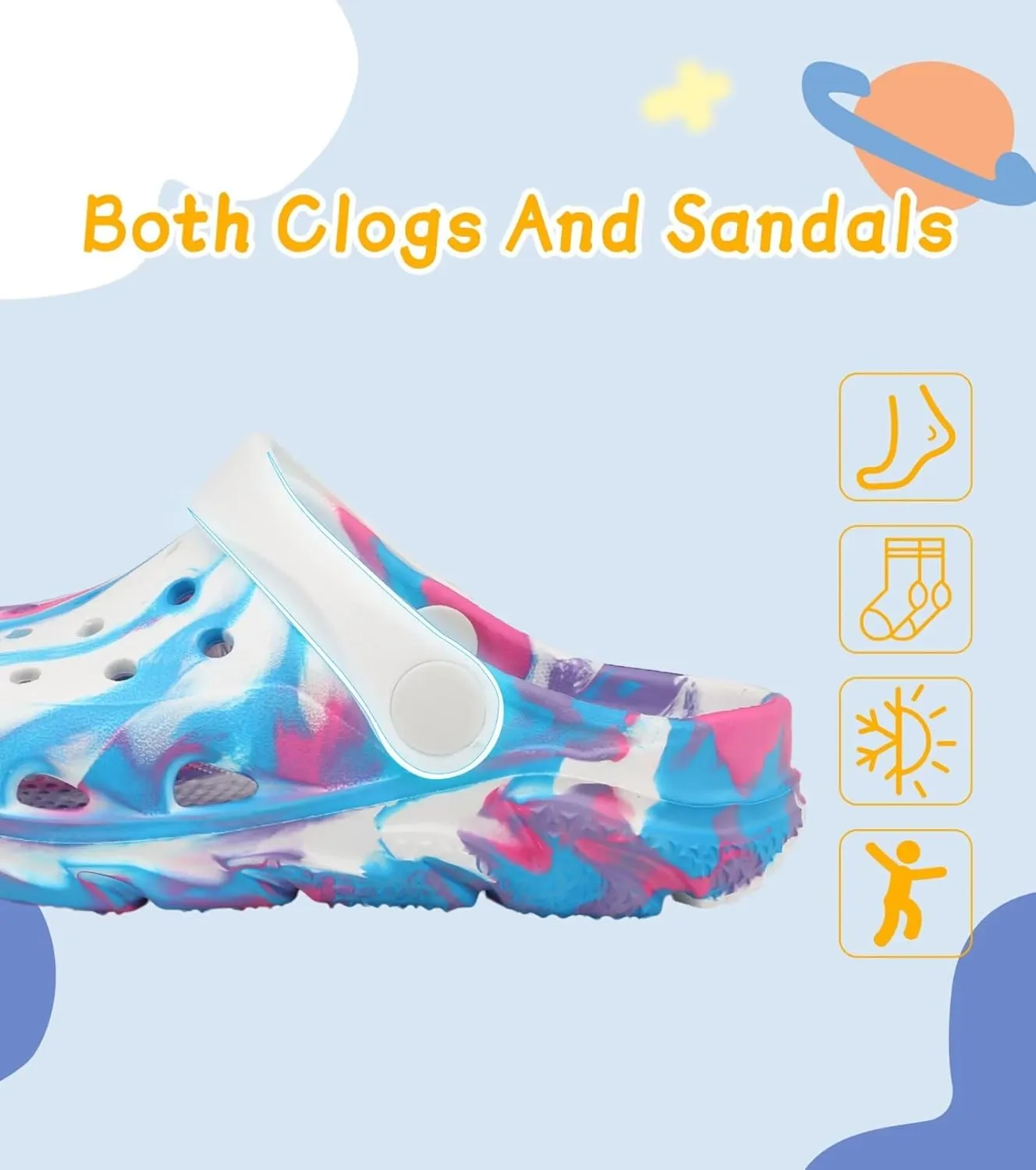 Cubufly Toddler Kids Clogs Garden Shoes for Boys Girls Marbled Tie Dye Water Shoes Slip on Sandals