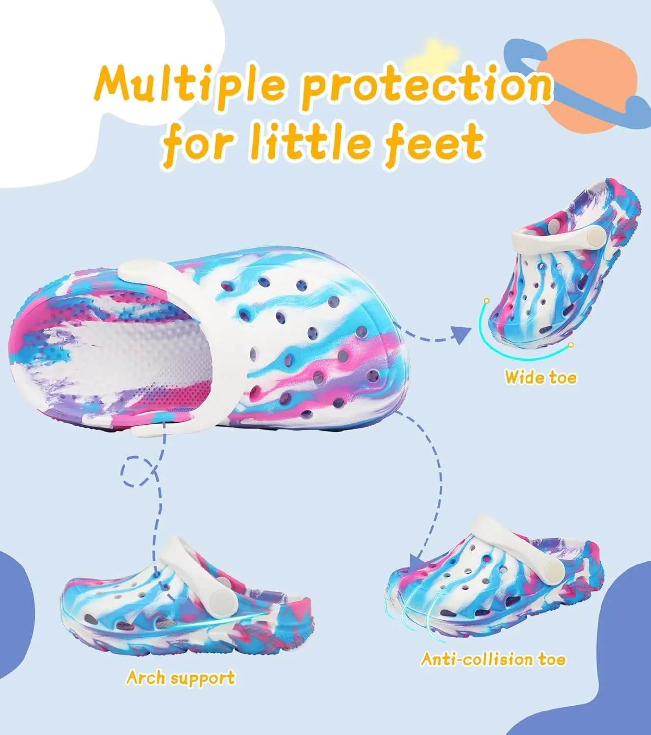 Cubufly Toddler Kids Clogs Garden Shoes for Boys Girls Marbled Tie Dye Water Shoes Slip on Sandals
