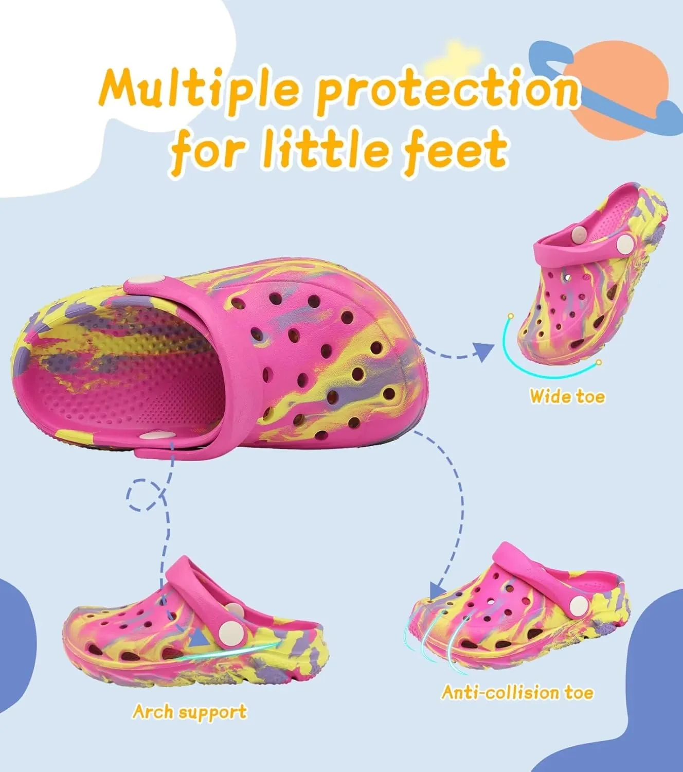 Cubufly Toddler Kids Clogs Garden Shoes for Boys Girls Marbled Tie Dye Water Shoes Slip on Sandals