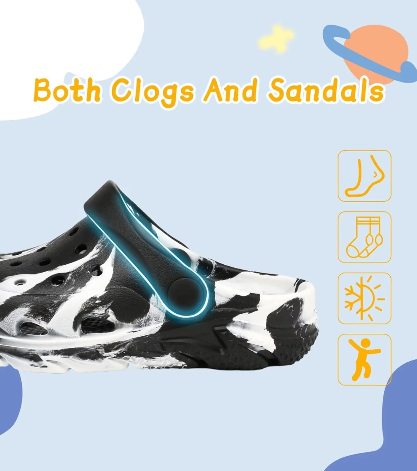 Cubufly Toddler Kids Clogs Garden Shoes for Boys Girls Marbled Tie Dye Water Shoes Slip on Sandals