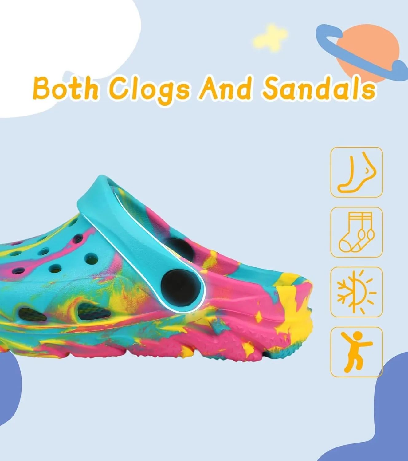 Cubufly Toddler Kids Clogs Garden Shoes for Boys Girls Marbled Tie Dye Water Shoes Slip on Sandals