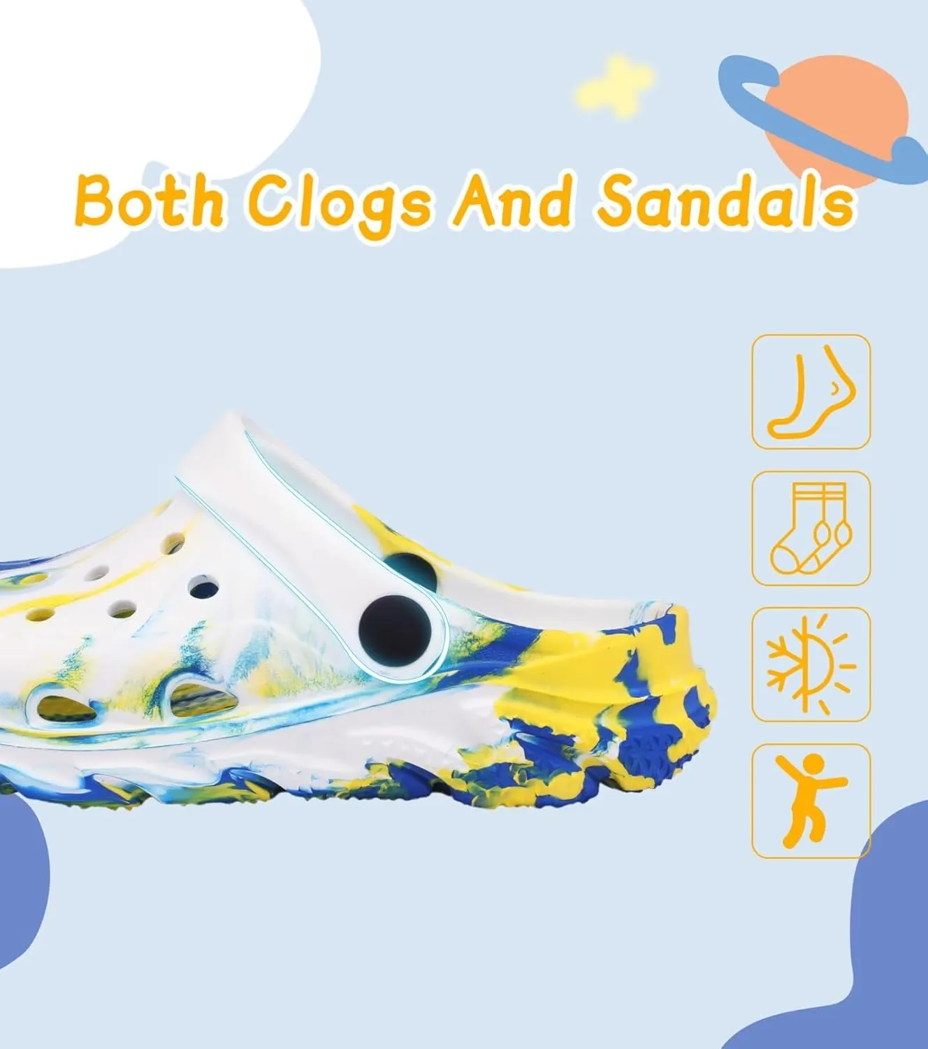 Cubufly Toddler Kids Clogs Garden Shoes for Boys Girls Marbled Tie Dye Water Shoes Slip on Sandals
