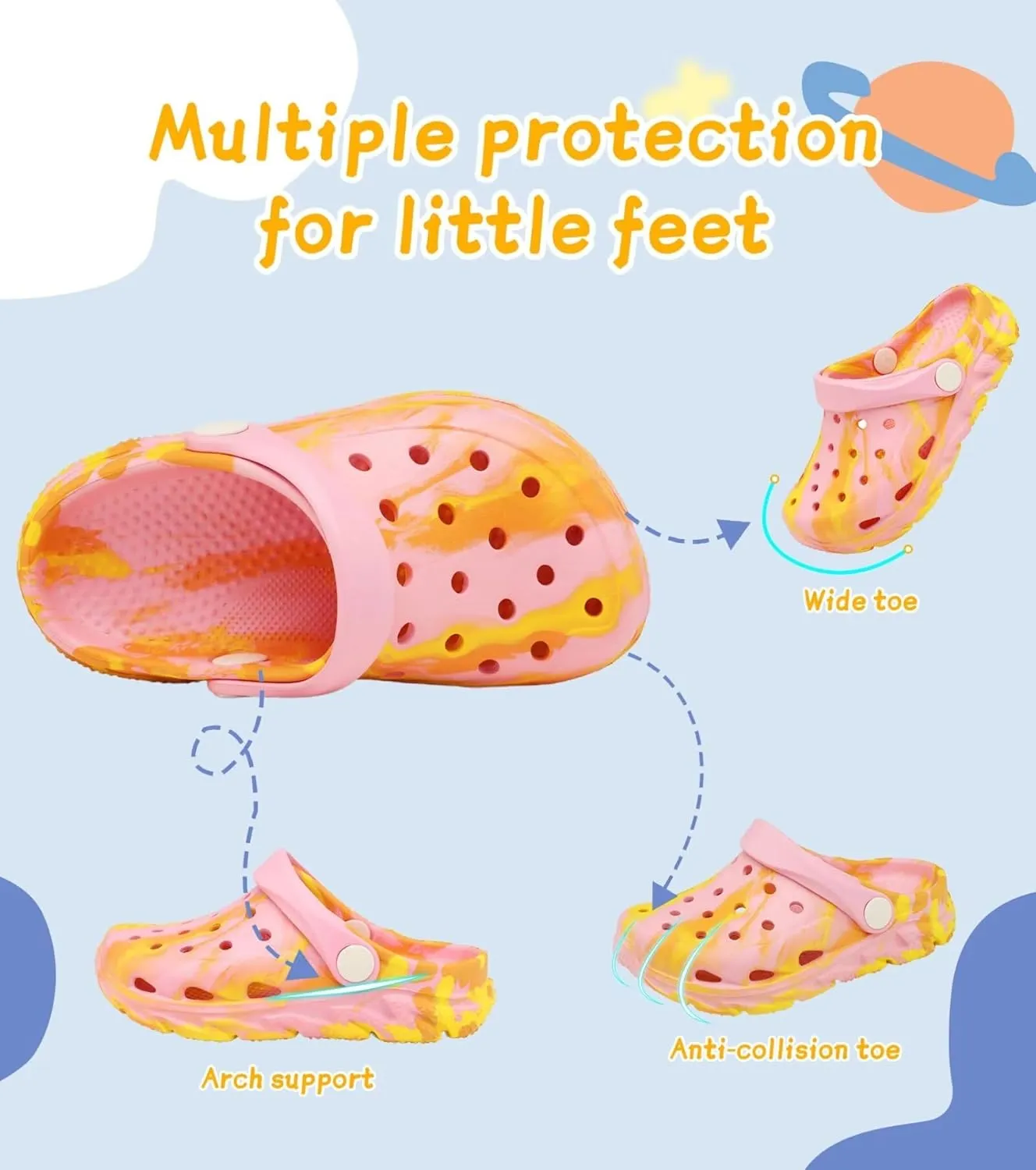 Cubufly Toddler Kids Clogs Garden Shoes for Boys Girls Marbled Tie Dye Water Shoes Slip on Sandals