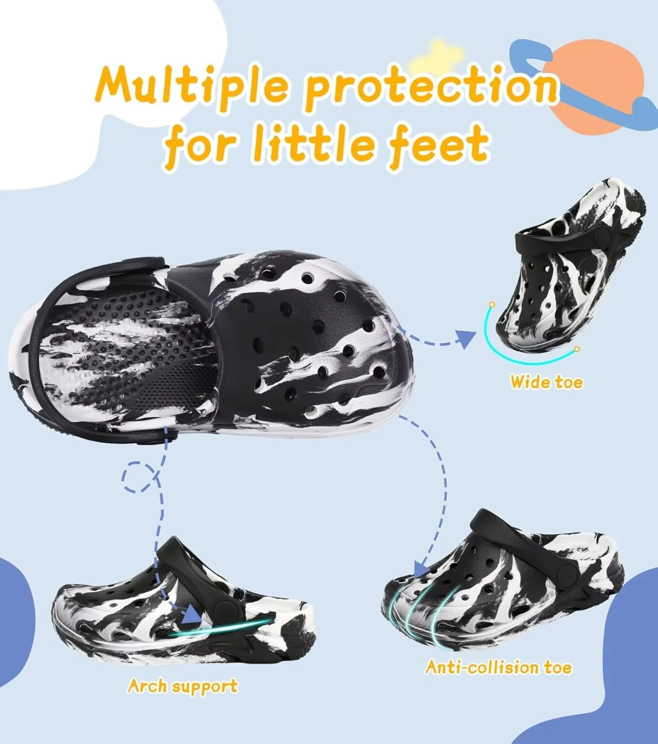 Cubufly Toddler Kids Clogs Garden Shoes for Boys Girls Marbled Tie Dye Water Shoes Slip on Sandals