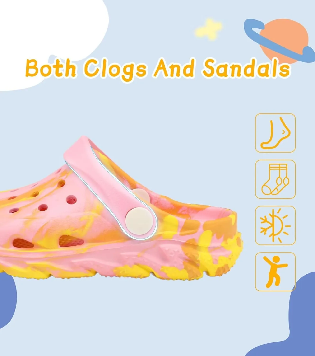 Cubufly Toddler Kids Clogs Garden Shoes for Boys Girls Marbled Tie Dye Water Shoes Slip on Sandals