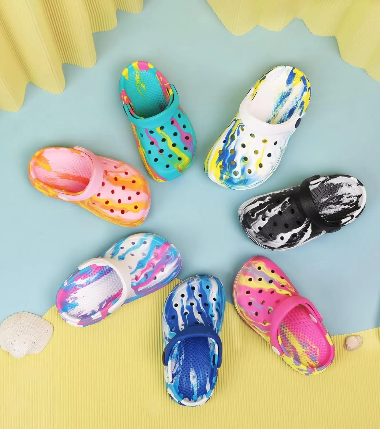 Cubufly Toddler Kids Clogs Garden Shoes for Boys Girls Marbled Tie Dye Water Shoes Slip on Sandals
