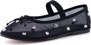 CUSHIONAIRE Women's Elegant Rhinestone mesh Bow Flat with  Memory Foam and Wide Widths Available