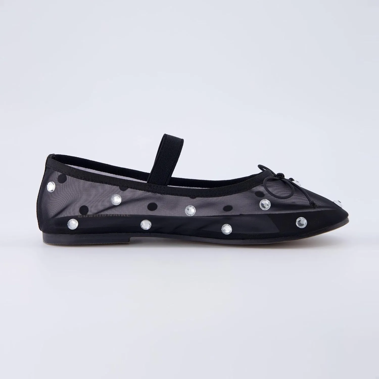 CUSHIONAIRE Women's Elegant Rhinestone mesh Bow Flat with  Memory Foam and Wide Widths Available