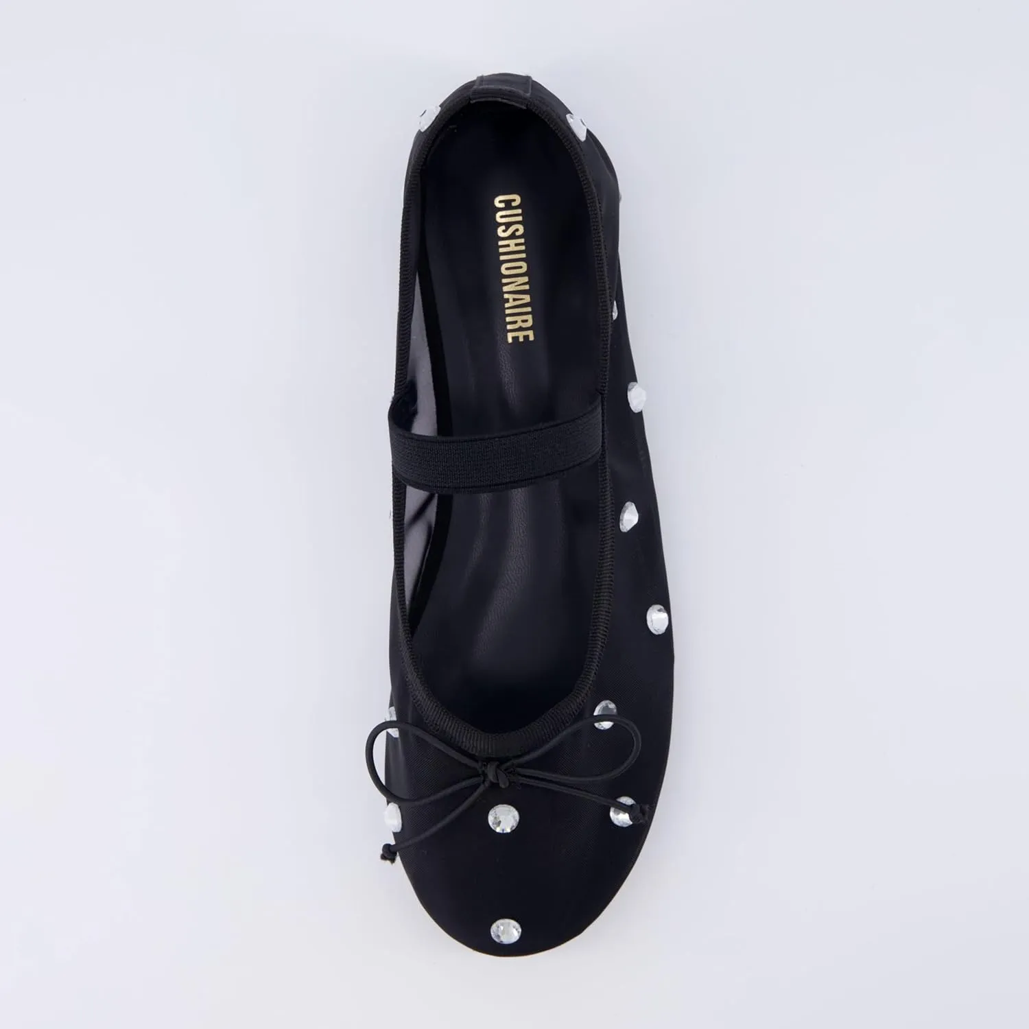 CUSHIONAIRE Women's Elegant Rhinestone mesh Bow Flat with  Memory Foam and Wide Widths Available