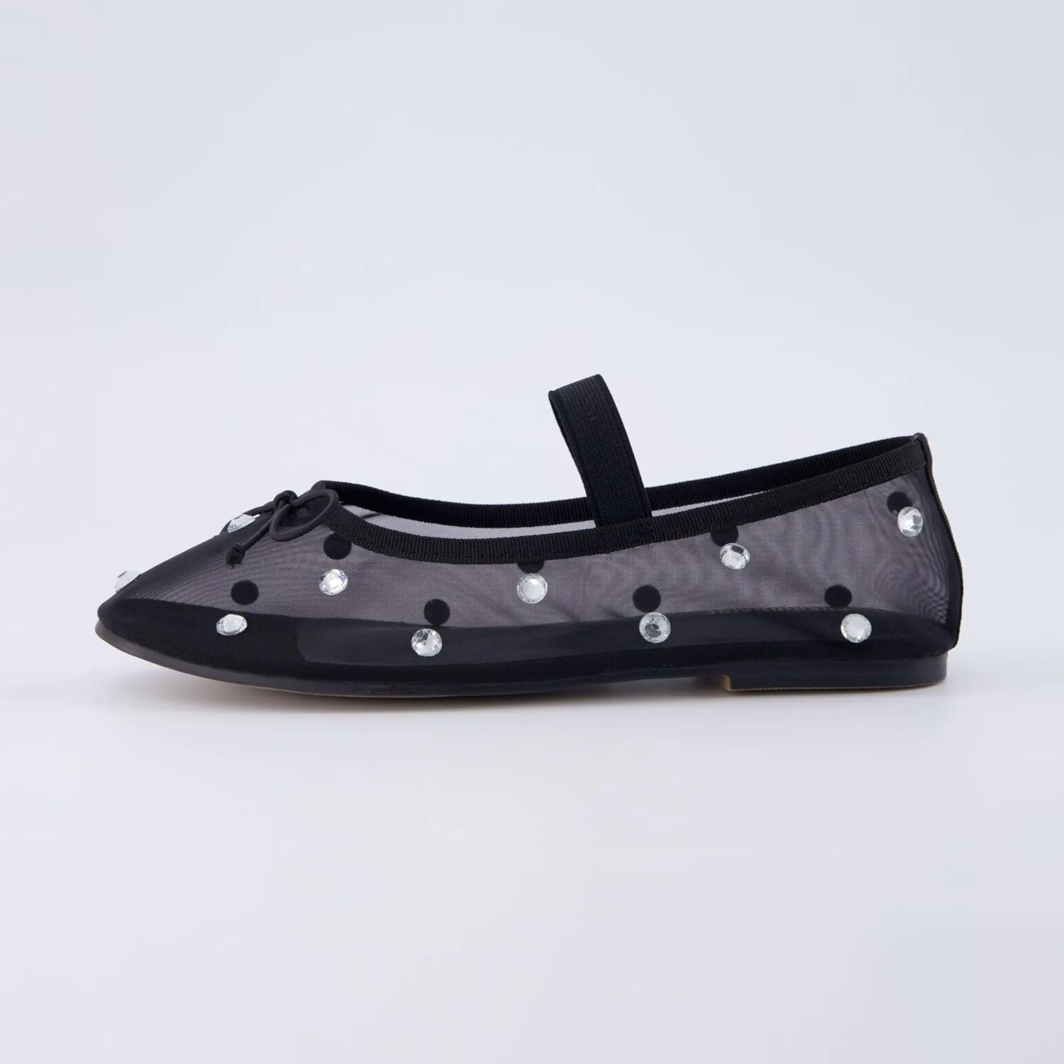 CUSHIONAIRE Women's Elegant Rhinestone mesh Bow Flat with  Memory Foam and Wide Widths Available