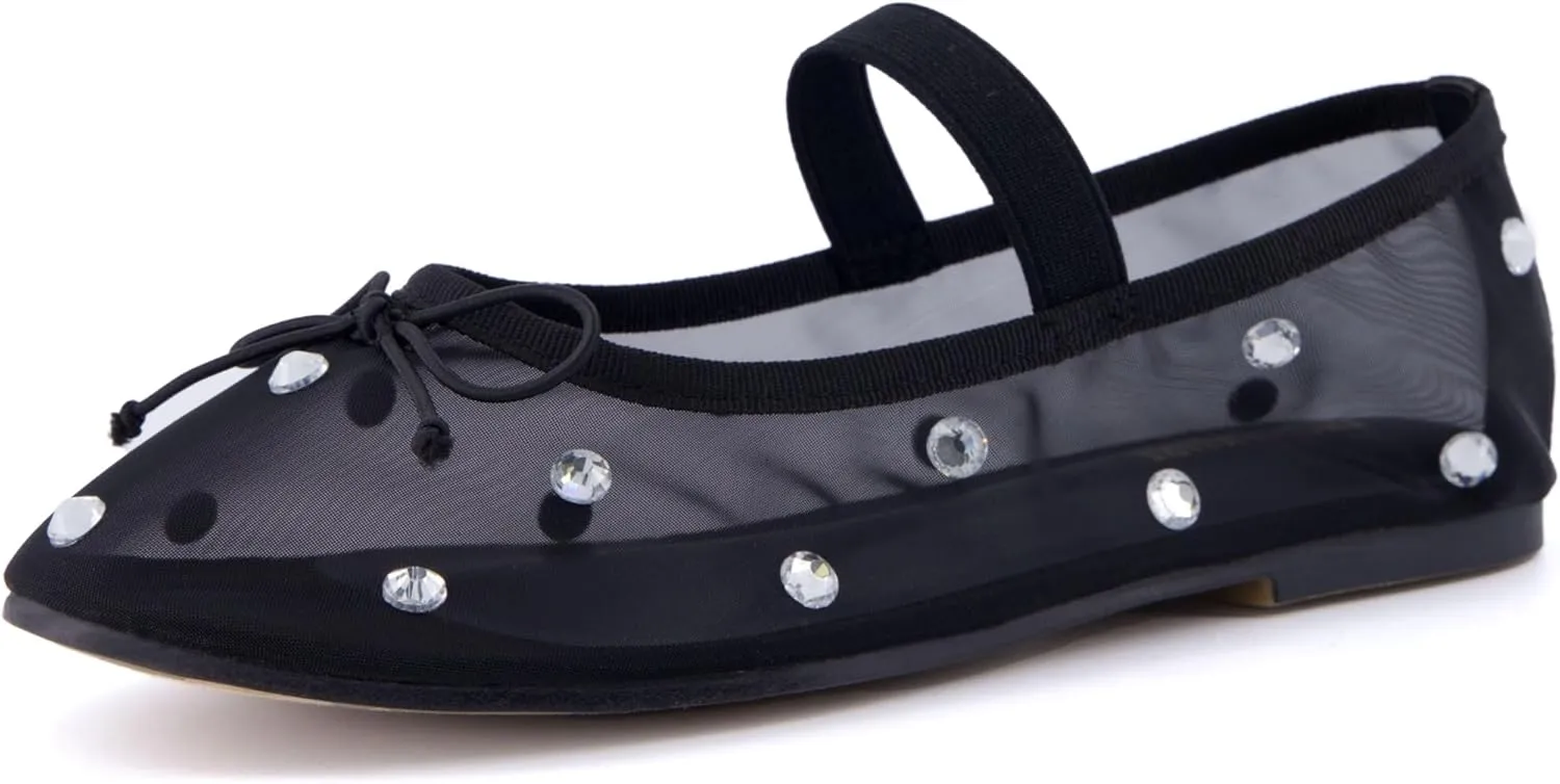 CUSHIONAIRE Women's Elegant Rhinestone mesh Bow Flat with  Memory Foam and Wide Widths Available