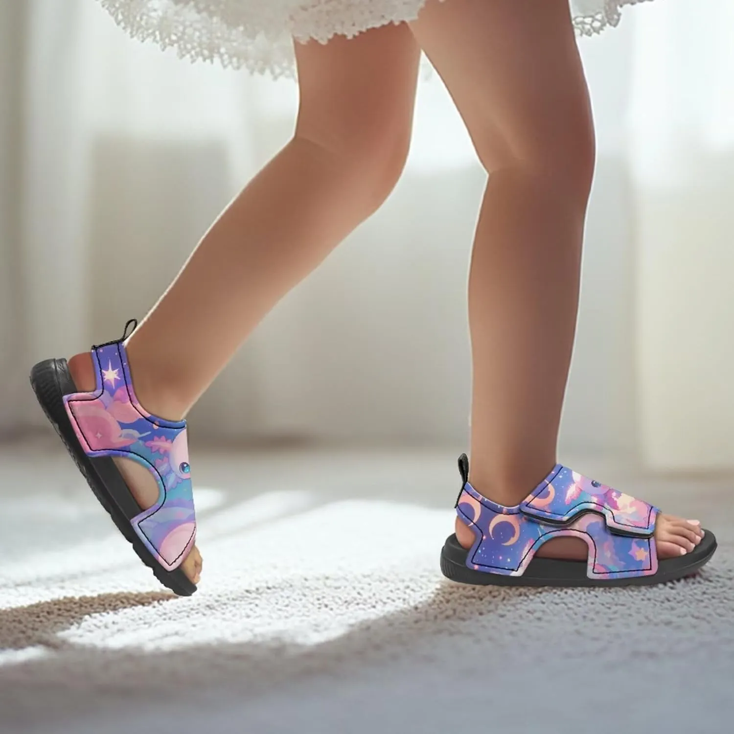 Cute Axolotl Kids Open Toe Slides Girls Boys Slip On Slide Sandals With Adjustable Strap Non-Slip Shower Shoes