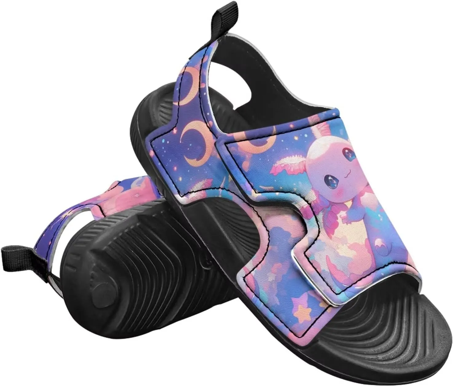 Cute Axolotl Kids Open Toe Slides Girls Boys Slip On Slide Sandals With Adjustable Strap Non-Slip Shower Shoes