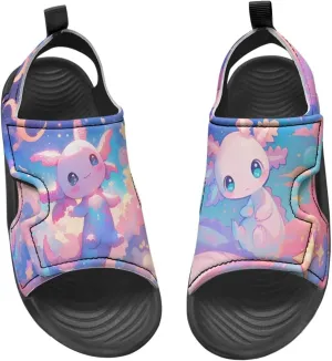 Cute Axolotl Kids Open Toe Slides Girls Boys Slip On Slide Sandals With Adjustable Strap Non-Slip Shower Shoes