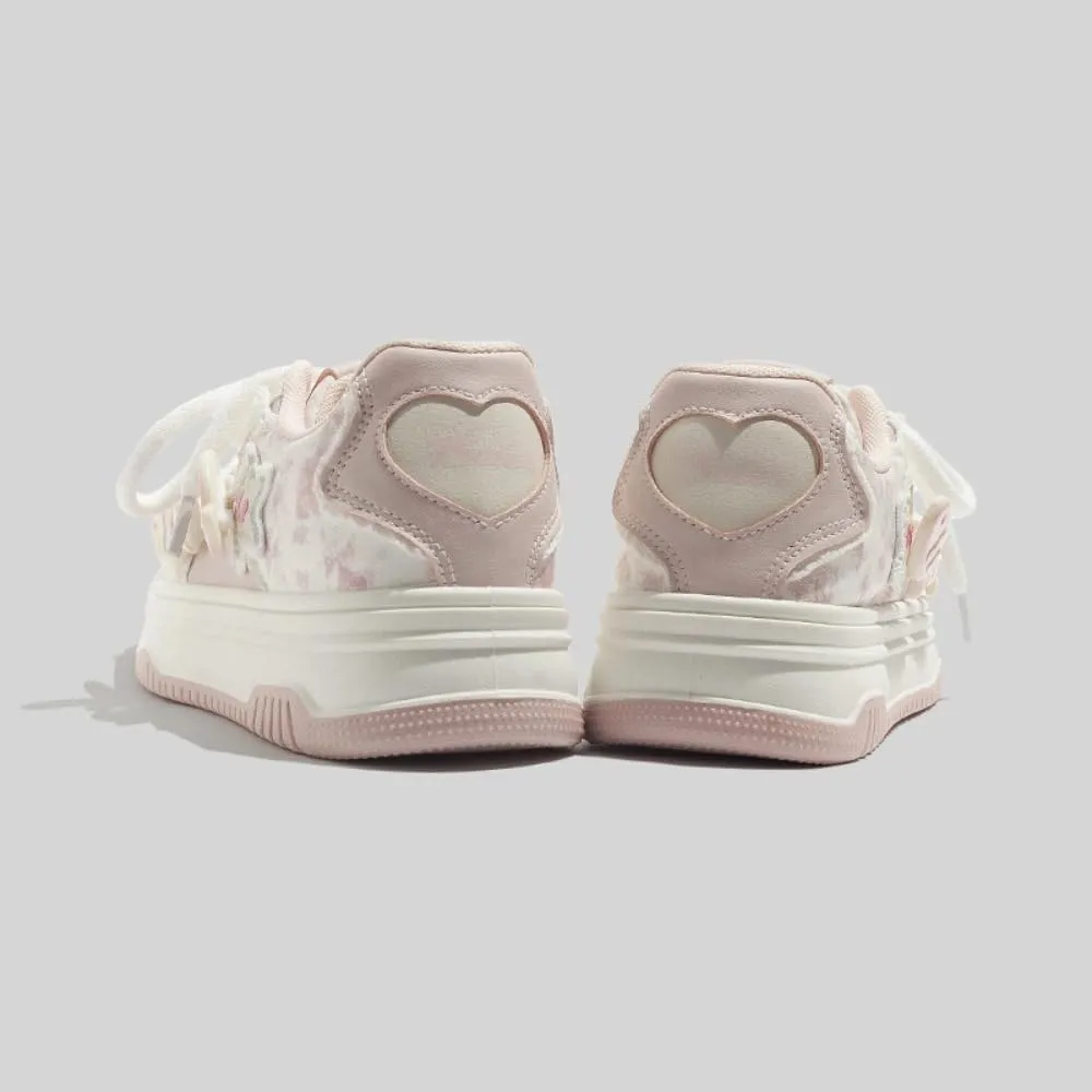 Cute Platform Sneakers Women Girls Teens, Kawaii Pink Fish Charm, Star Patch, Heart Patch, Height Boost, Comfy Non Slip