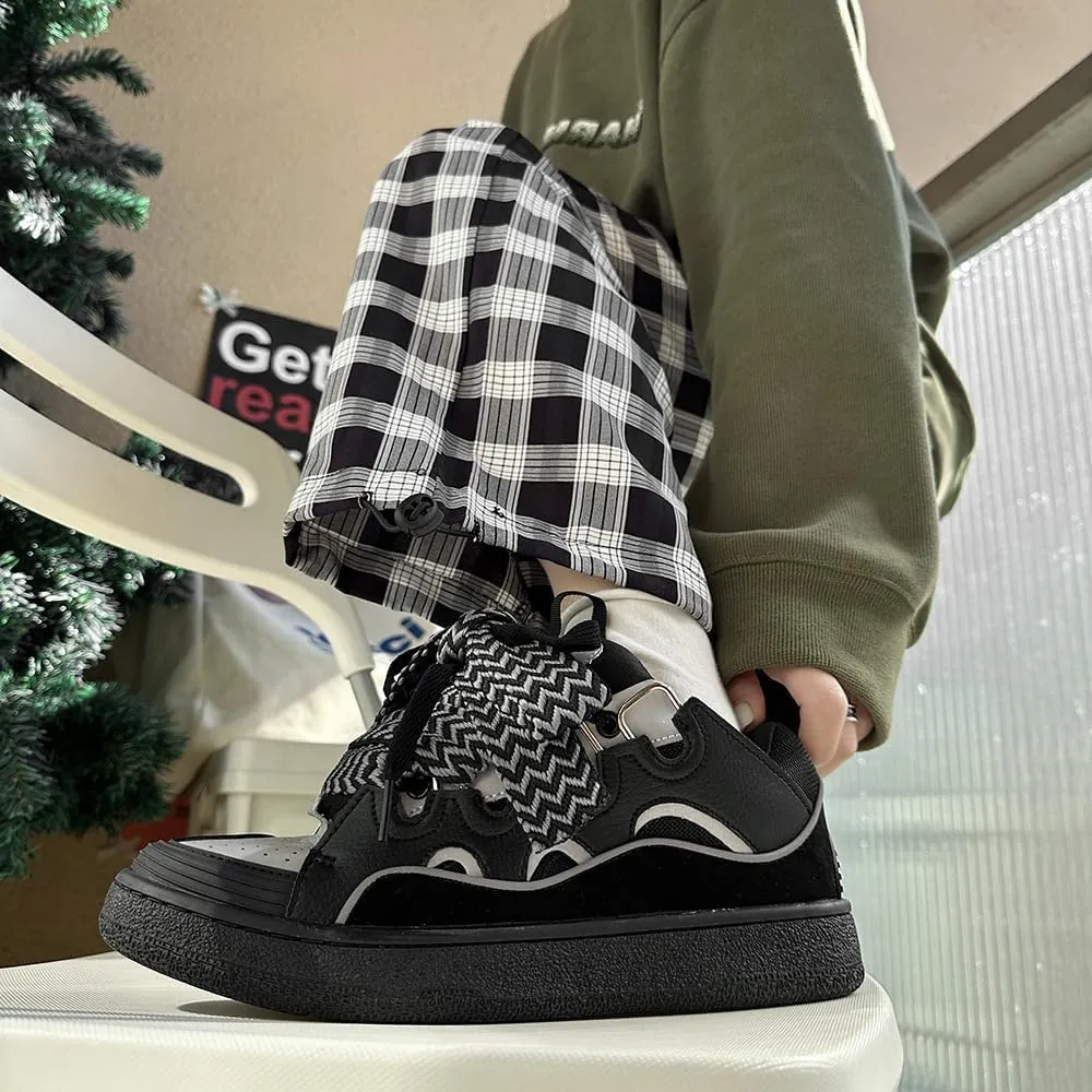 Cute Reflective Shoes Premium Chunky Platform Couple Training Sneakers with Anti-Slip Rubber Sole & Cushioned Latex Insole, Women's Streetwear for Gym, Commuting, Outdoor Adventures & Date Nights