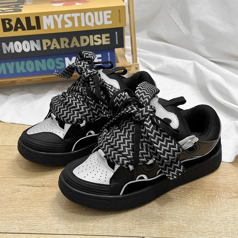 Cute Reflective Shoes Premium Chunky Platform Couple Training Sneakers with Anti-Slip Rubber Sole & Cushioned Latex Insole, Women's Streetwear for Gym, Commuting, Outdoor Adventures & Date Nights
