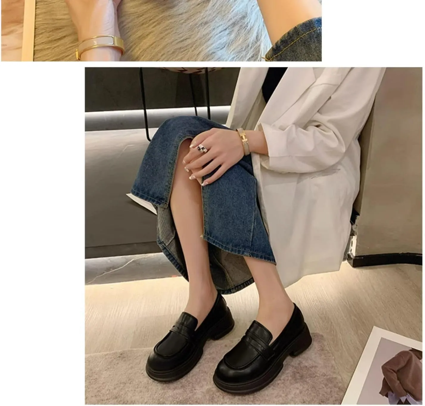 Cute Slip On Loafers Platform Chunky Round Toe Sweet Lolita School JK Fashion Pumps for Women Girls Kawaii Y2K Pretty Pastel Retro Trendy Aesthetic Everyday Wear, Cosplay, Campus, Anime Conventions