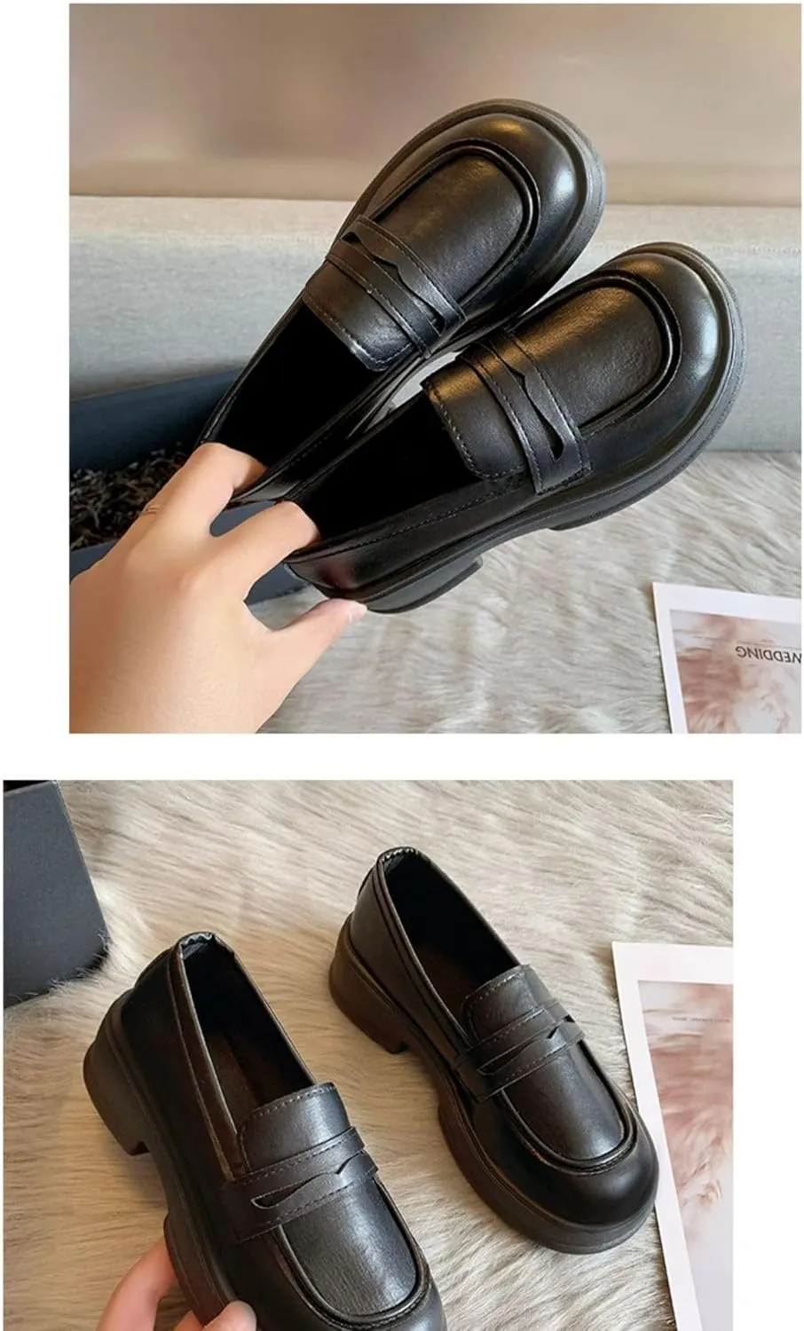 Cute Slip On Loafers Platform Chunky Round Toe Sweet Lolita School JK Fashion Pumps for Women Girls Kawaii Y2K Pretty Pastel Retro Trendy Aesthetic Everyday Wear, Cosplay, Campus, Anime Conventions