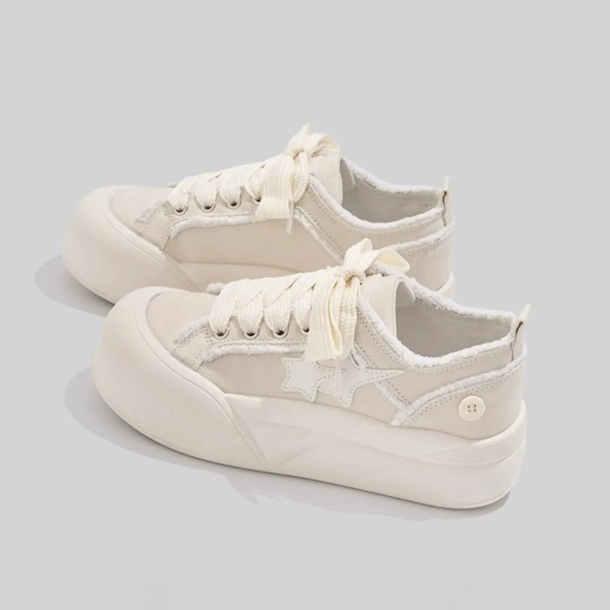 Cute Star Chunky Sole Aesthetic Shoes Low Top Walking Sneakers for Women - Platform Trendy Shoes with Soft Cushioned Insole & Breathable Denim Upper