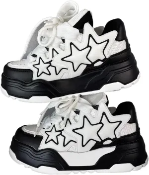 Cute Star Shoes for Women Chunky Platform Lace-up Comfortable Slip-Resistant Lightweight Soles Casual Sneakers Kawaii Y2K Retro Pretty Pastel Gifts for Girls