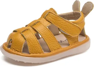 DADAWEN Baby Boys Girls Closed Toe Summer Sandals Lightweight Non-Slip Soft Sole Leather Athletic Sandals Outdoor Toddler First Walking Shoes