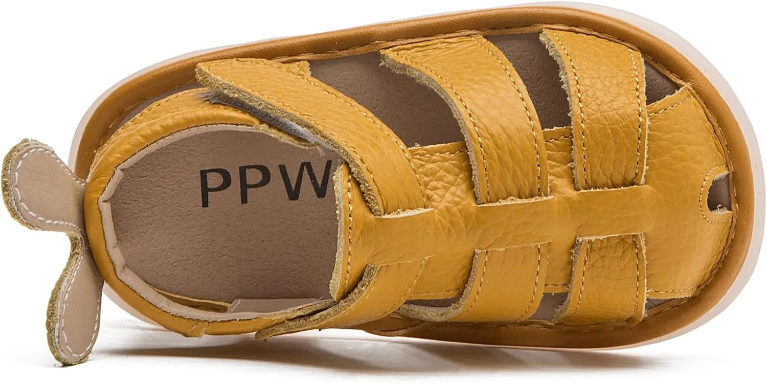 DADAWEN Baby Boys Girls Closed Toe Summer Sandals Lightweight Non-Slip Soft Sole Leather Athletic Sandals Outdoor Toddler First Walking Shoes