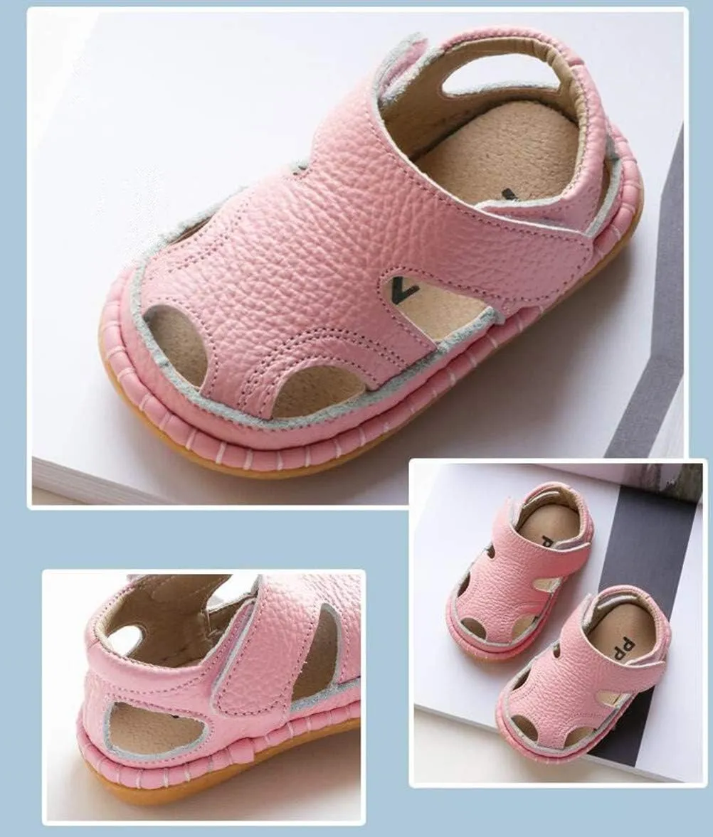DADAWEN Baby Boys Girls Summer Lightweight Soft Sole Closed-Toe Outdoor Leather Athletic Sandals