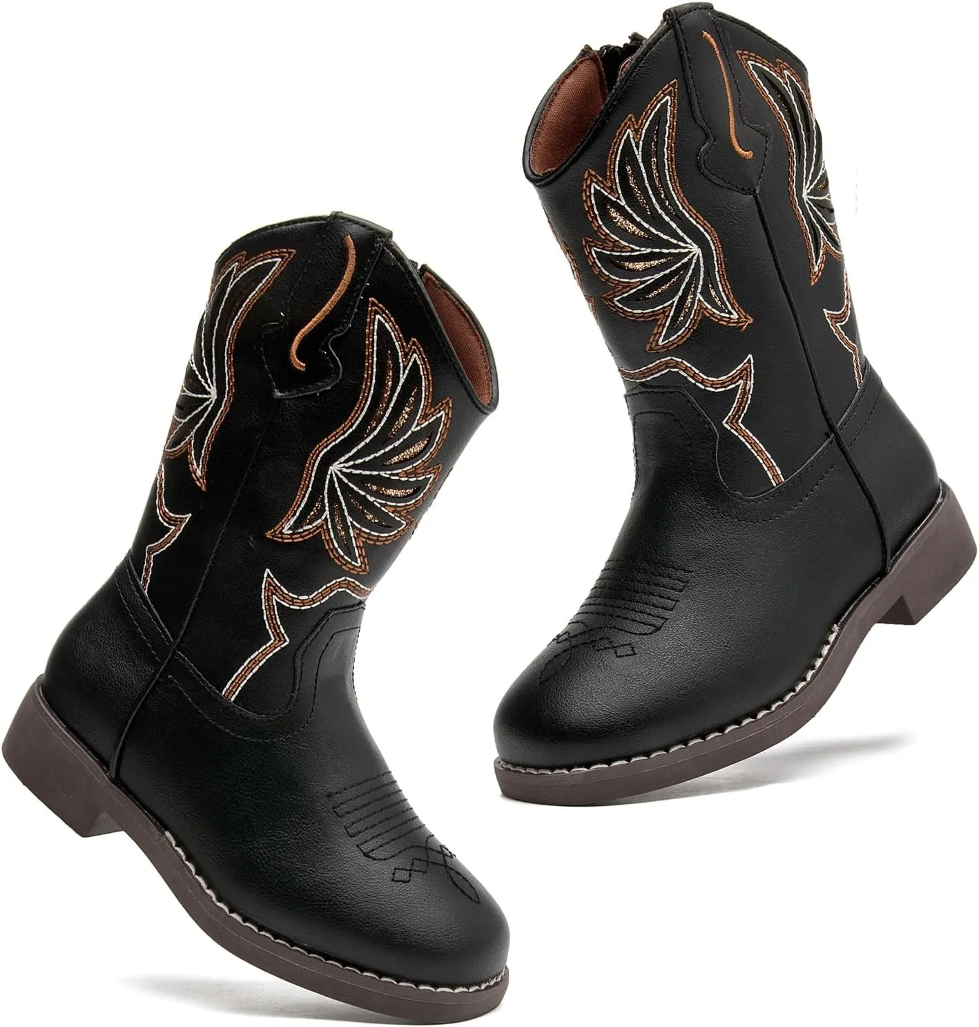 DADAWEN Kids Cowboy Boots for Boys Girls Glitter Embroidered Western Square Toe Cowgirl Boots Mid Calf Riding Shoes (Toddler/Little Kid/Big Kid)