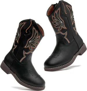 DADAWEN Kids Cowboy Boots for Boys Girls Glitter Embroidered Western Square Toe Cowgirl Boots Mid Calf Riding Shoes (Toddler/Little Kid/Big Kid)