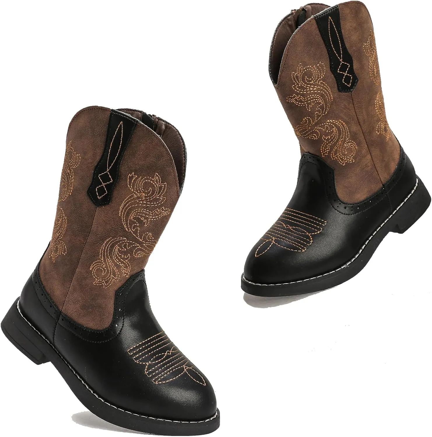 DADAWEN Kids Cowgirl Cowboy Western Boots Boys Girls Mid Calf Riding Shoes With Side Zipper (Toddler/Little Kid/Big Kid)