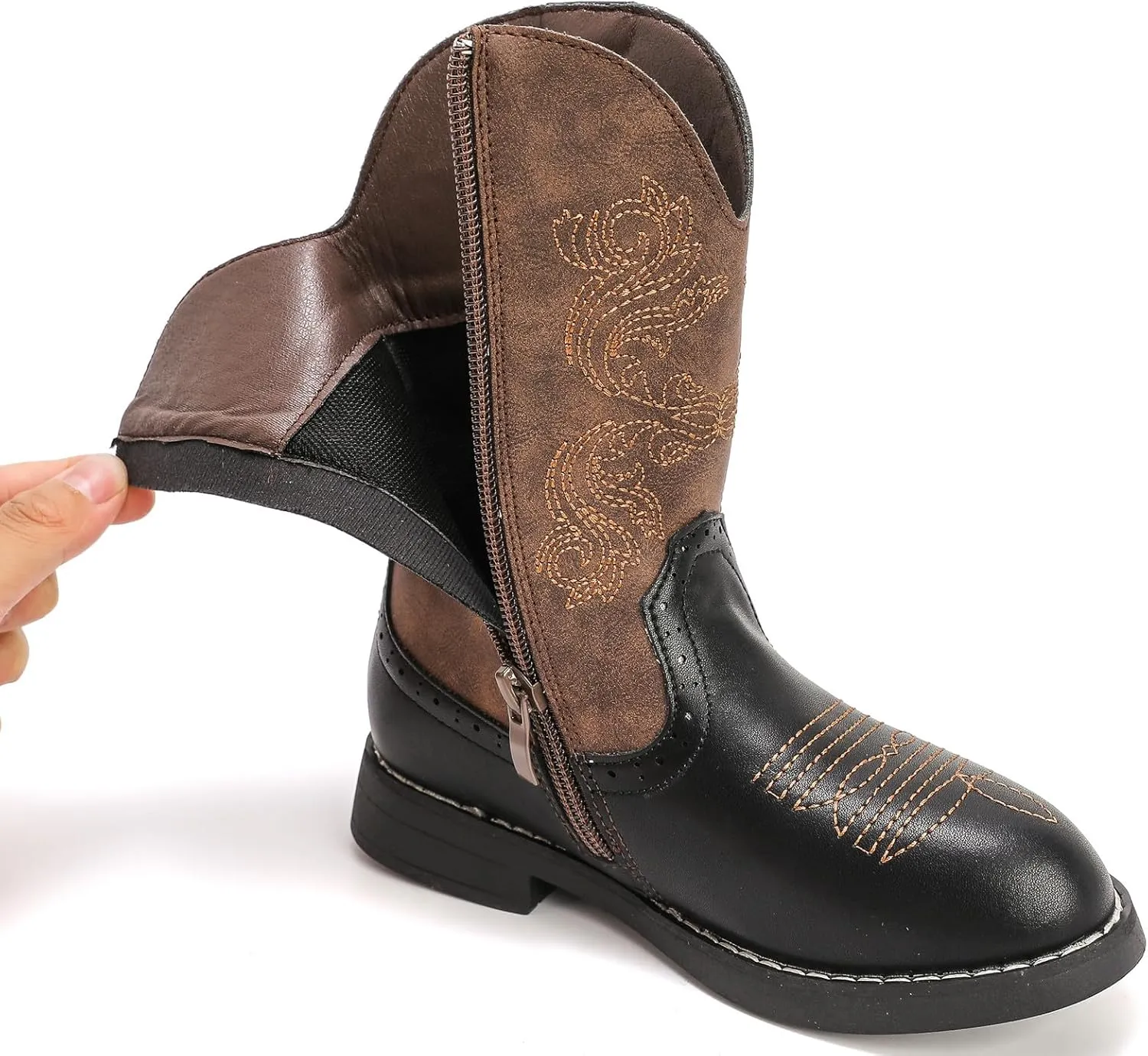 DADAWEN Kids Cowgirl Cowboy Western Boots Boys Girls Mid Calf Riding Shoes With Side Zipper (Toddler/Little Kid/Big Kid)