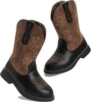 DADAWEN Kids Cowgirl Cowboy Western Boots Boys Girls Mid Calf Riding Shoes With Side Zipper (Toddler/Little Kid/Big Kid)