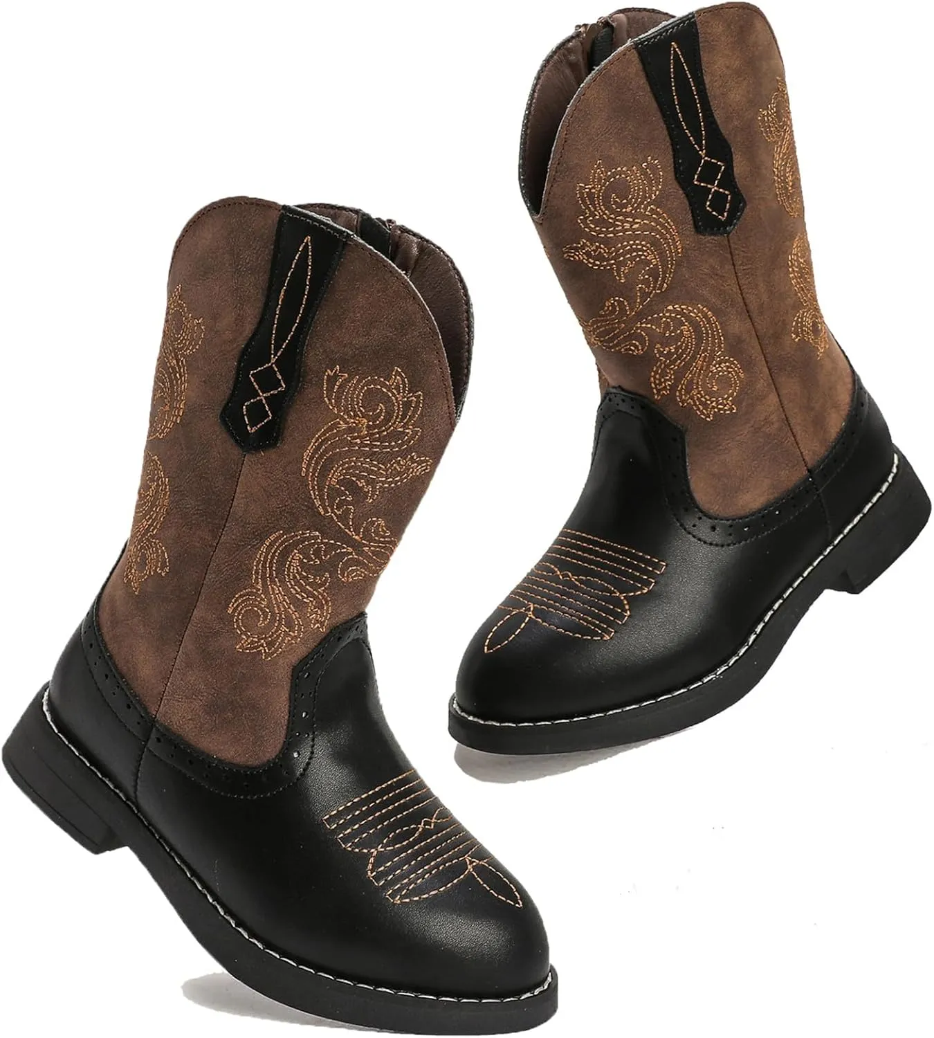 DADAWEN Kids Cowgirl Cowboy Western Boots Boys Girls Mid Calf Riding Shoes With Side Zipper (Toddler/Little Kid/Big Kid)