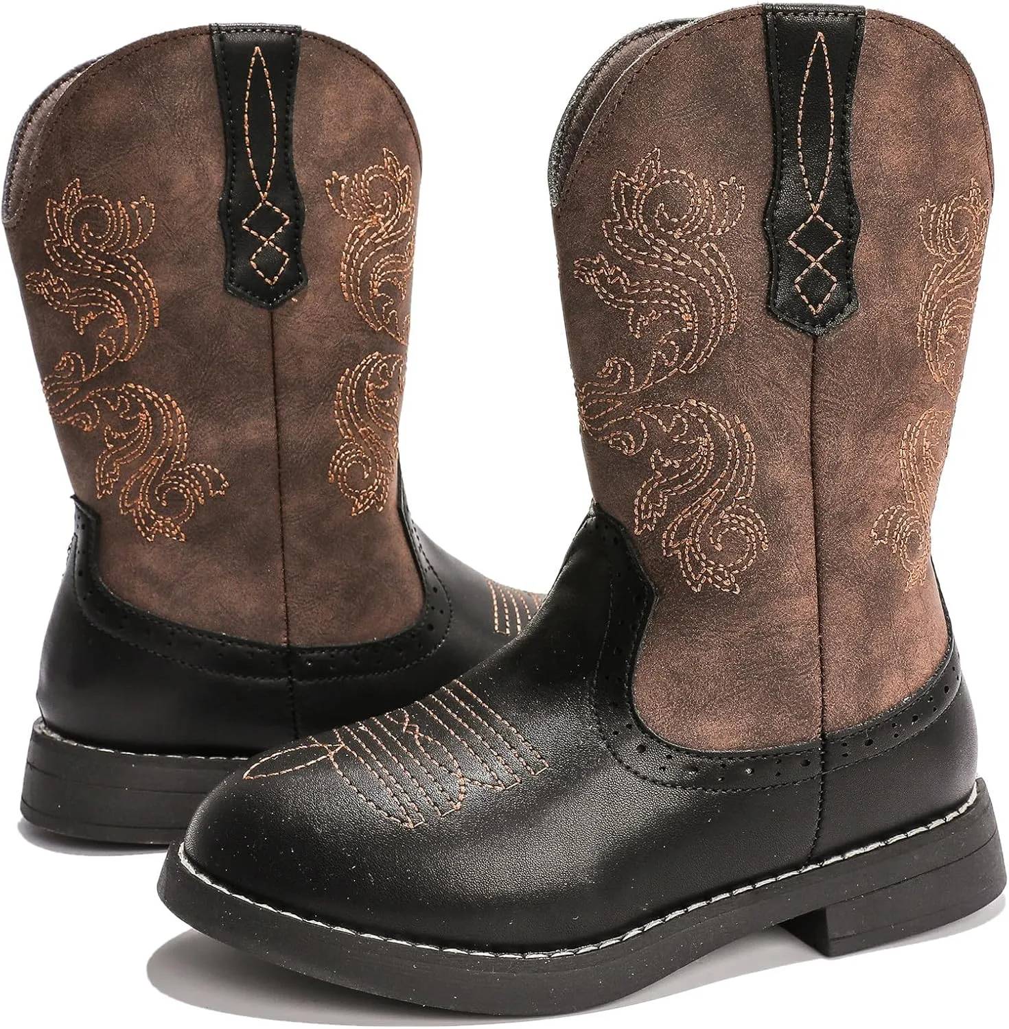 DADAWEN Kids Cowgirl Cowboy Western Boots Boys Girls Mid Calf Riding Shoes With Side Zipper (Toddler/Little Kid/Big Kid)