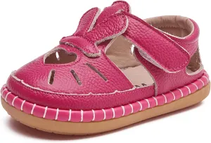 DADAWEN Toddler Girls Leather Closed Toe Summer Sandals Lightweight Non-Slip Soft Sole Cute Flat Shoes Baby Flower Girl Shoes