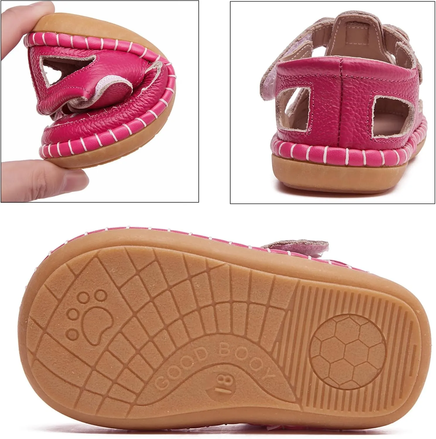 DADAWEN Toddler Girls Leather Closed Toe Summer Sandals Lightweight Non-Slip Soft Sole Cute Flat Shoes Baby Flower Girl Shoes