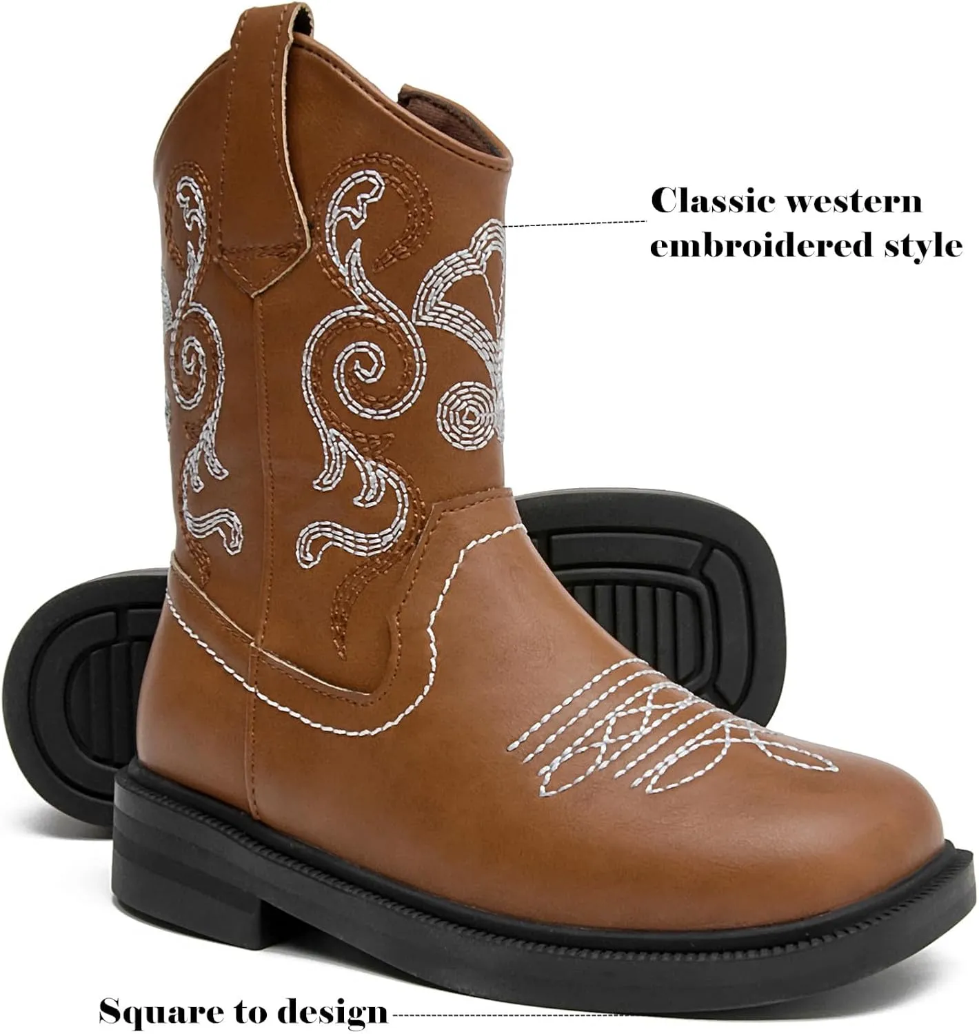 DADAWEN Toddler Little Boys Girls Cowboy Boots Kids Embroidered Western Cowgirl Boots Square Toe Mid Calf Riding Shoes