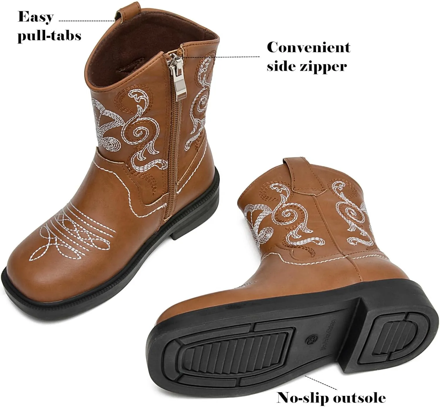 DADAWEN Toddler Little Boys Girls Cowboy Boots Kids Embroidered Western Cowgirl Boots Square Toe Mid Calf Riding Shoes