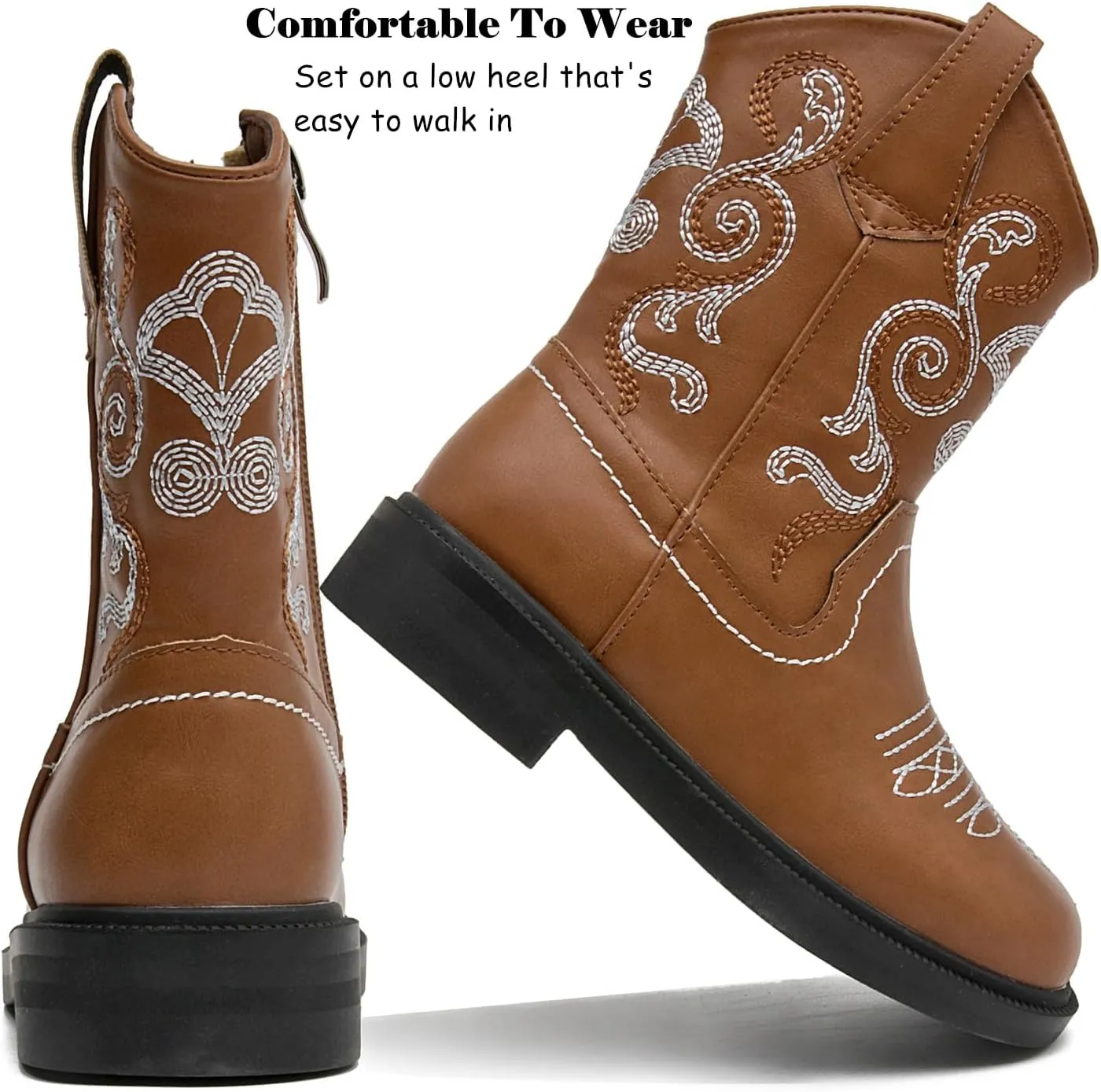 DADAWEN Toddler Little Boys Girls Cowboy Boots Kids Embroidered Western Cowgirl Boots Square Toe Mid Calf Riding Shoes