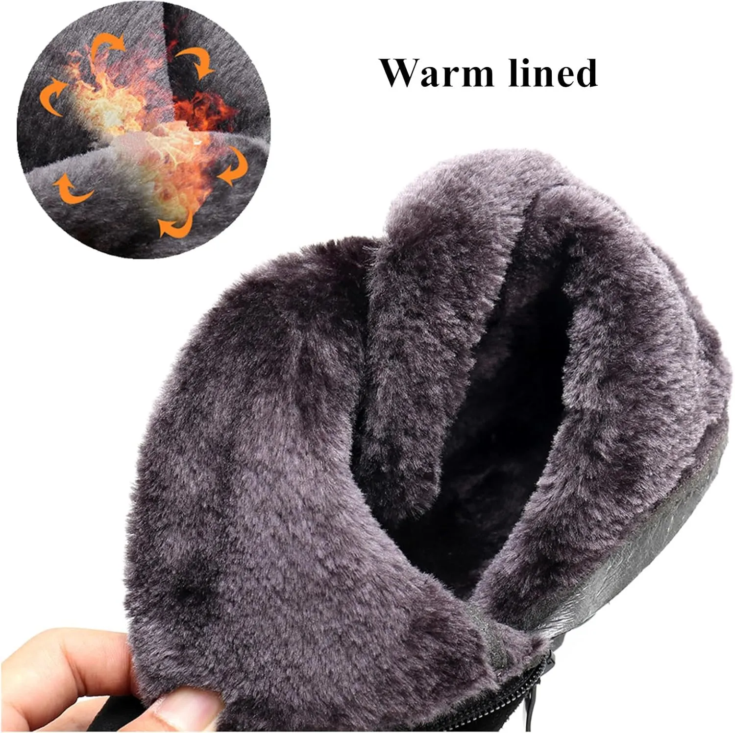DADAWEN Women's Winter Warm Fur Lined Snow Boots Side Zipper Ankle Boots Outdoor Booties Comfortable Boots for Women