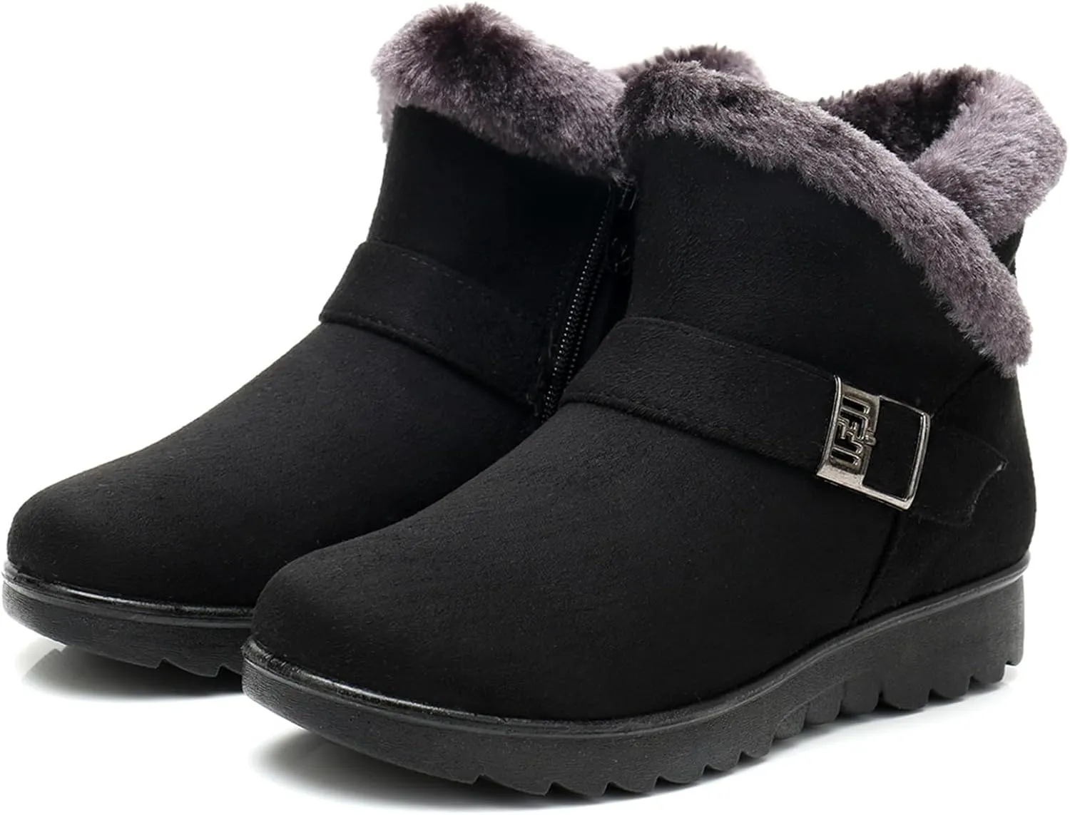 DADAWEN Women's Winter Warm Fur Lined Snow Boots Side Zipper Ankle Boots Outdoor Booties Comfortable Boots for Women