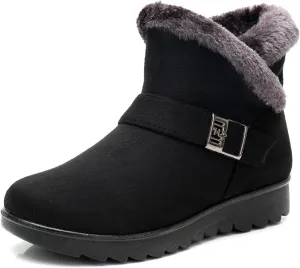 DADAWEN Women's Winter Warm Fur Lined Snow Boots Side Zipper Ankle Boots Outdoor Booties Comfortable Boots for Women