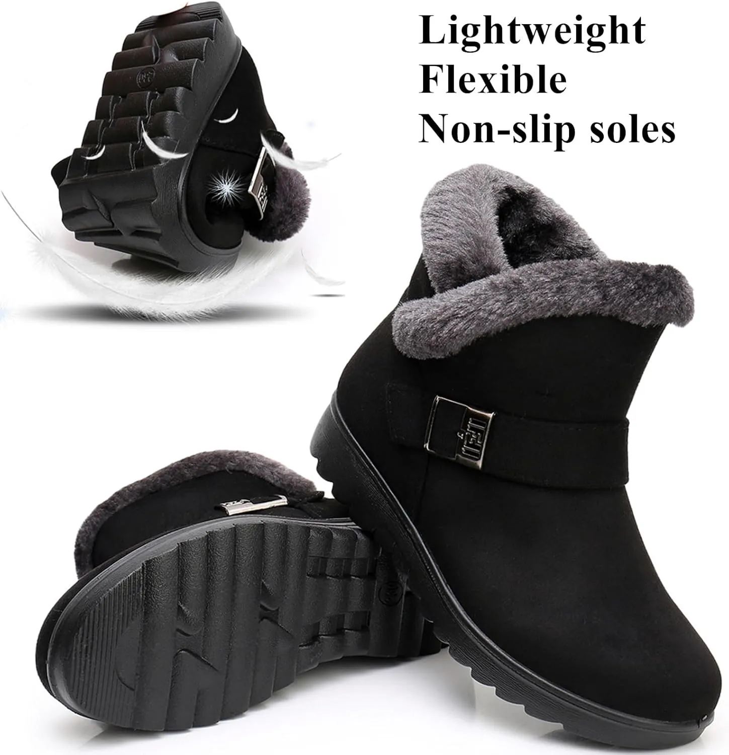 DADAWEN Women's Winter Warm Fur Lined Snow Boots Side Zipper Ankle Boots Outdoor Booties Comfortable Boots for Women