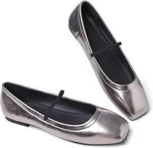 Dear Time Mary Jane Flats for Women Elegant Ballet Flats Strap Shoes Dressy Square Toe Flats Shoes